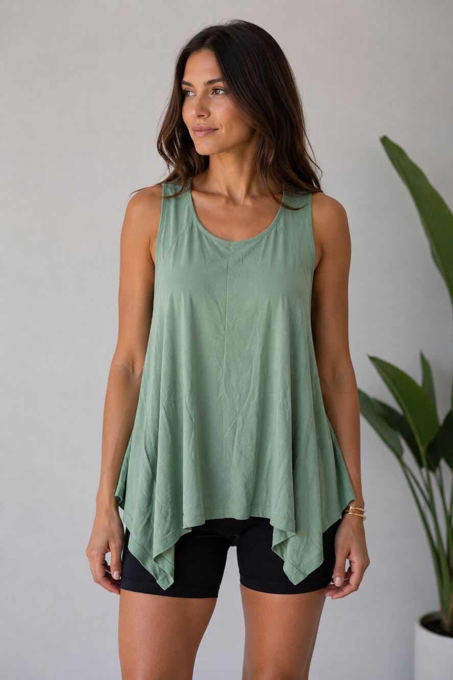 Naturaline By Melanie Winger Sage Green Asymmetrical Tank Top Size M See NOTES